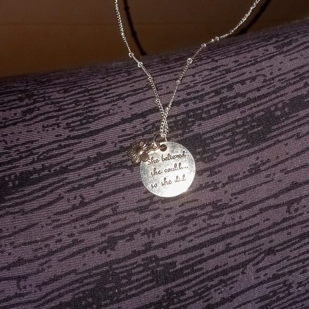 Silver "She did" pendent & sunflower